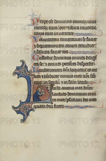 Initial L: A Kneeling King Raising His Hands to Heaven; Bute Master, Franco-Flemish, active about 1260 - 1290, Northeastern