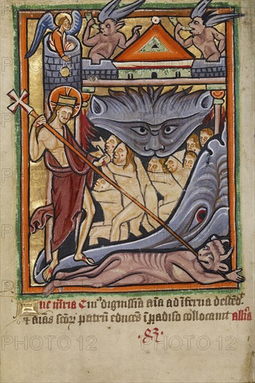 Harrowing of Hell; York perhaps, illuminated, Northern, England; illumination about 1190; written about 1490; Tempera colors
