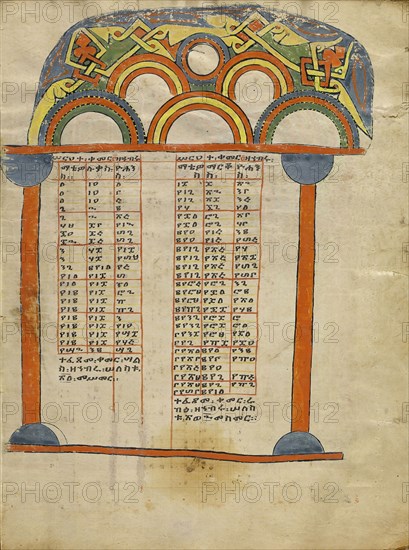 Canon Table Page; Ethiopia; about 1504 - 1505; Tempera on parchment; Leaf: 34.5 x 26.5 cm 13 9,16 x 10 7,16 in