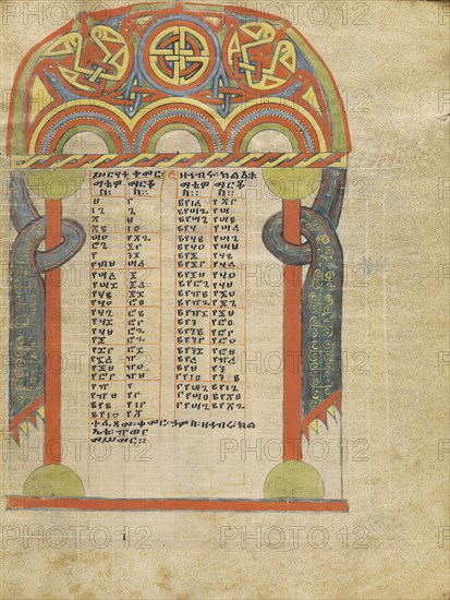 Canon Table Page; Ethiopia; about 1504 - 1505; Tempera on parchment; Leaf: 34.5 x 26.5 cm 13 9,16 x 10 7,16 in