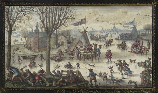 Winter Landscape with Numerous Figures on a Frozen River; Jan Berents, Dutch, about 1679 - after 1733, Netherlands; about 1723