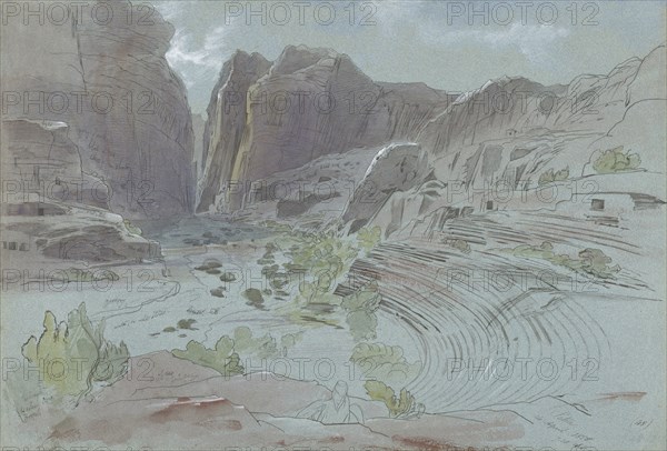 Petra, April 14, 1858; Edward Lear, British, 1812 - 1888, Jordan; 1858; Pen and brown ink with watercolor and gouache