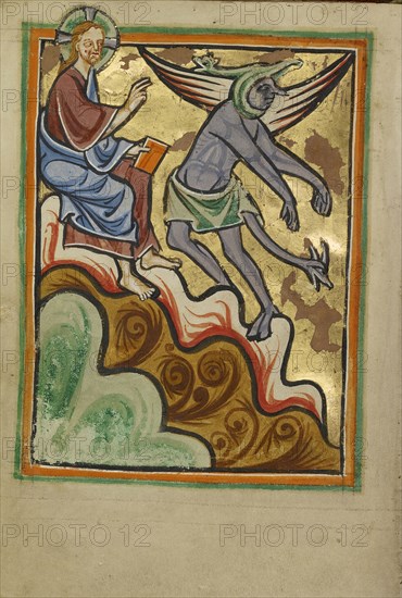 The Third Temptation; Norfolk perhaps, written, East Anglia, England; illumination about 1190; written about 1490; Tempera