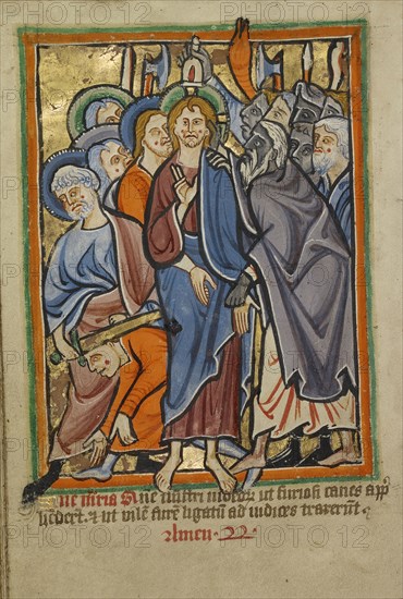 The Betrayal; York perhaps, illuminated, Northern, England; illumination about 1190; written about 1490; Tempera colors