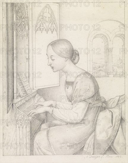 Saint Cecilia; Joseph Anton Draeger, German, 1794 - 1833, Italy; 1822; Graphite; 22.2 × 17.6 cm, 8 3,4 × 6 15,16 in