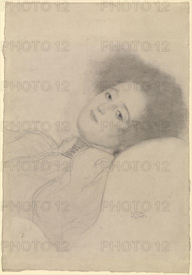 Portrait of a Young Woman Reclining; Gustav Klimt, Austrian, 1862 - 1918, Austria; 1897 - 1898; Black chalk; 45.5 x 31.5 cm