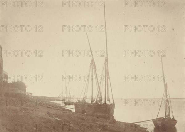 Sailing Boats on the Bank of the Nile; Théodule Devéria, French, 1831 - 1871, France; 1865; Albumen silver print