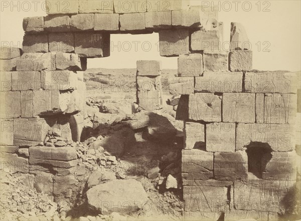 Close-up View of Hieroglyphic Inscriptions and Sculptures, Karnak; Théodule Devéria, French, 1831 - 1871, France; 1859; Albumen