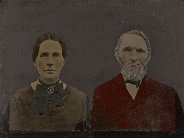 Portrait of man and woman; United States; 1860s - 1880s; Hand-colored tintype; Sheet: 19.4 x 25.5 cm, 7 5,8 x 10 1,16 in