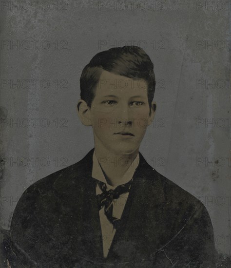 Portrait of young man; United States; 1860s - 1880s; Hand-colored tintype; Sheet: 23.1 x 19.8 cm, 9 1,8 x 7 13,16 in