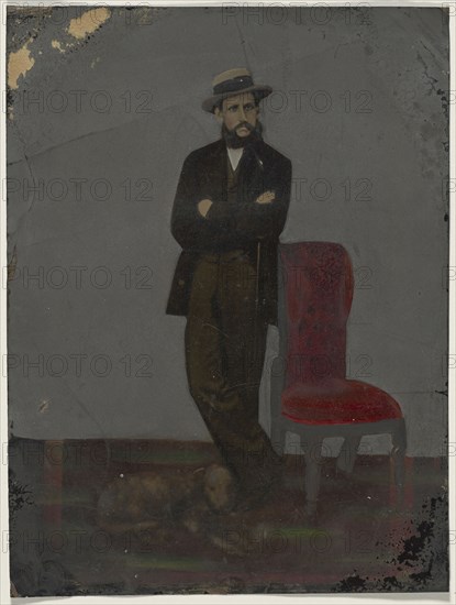 Portrait of man and dog; United States; 1860s - 1880s; Hand-colored tintype; Sheet: 21.7 x 16.1 cm, 8 9,16 x 6 5,16 in