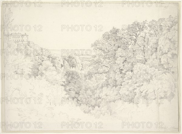 View from Ariccia near Albano; Ernst Fries, German, 1801 - 1833, Italy; 1824; Graphite; 42.2 x 56.6 cm, 16 5,8 x 22 5,16 in