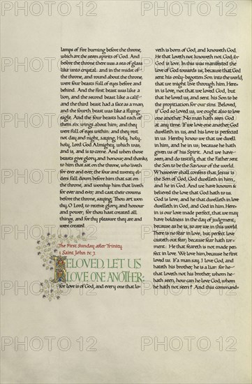 Decorated Text Page; Madelyn Walker, English, active 1930s, England; about 1930; Gold leaf, tempera colors, and pen and black