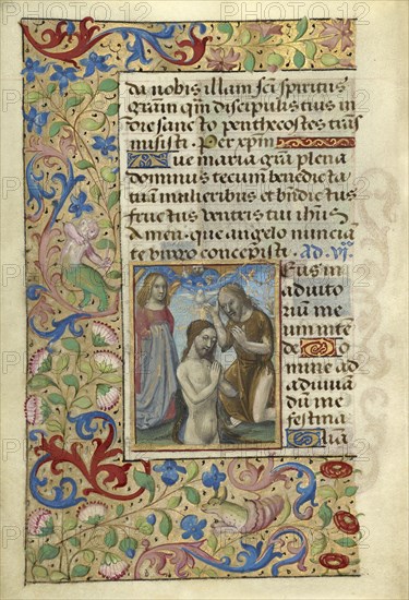 Baptism of Christ; Master of Cardinal Bourbon, French, about 1480 - 1500, Paris, France; about 1500; Tempera colors, ink