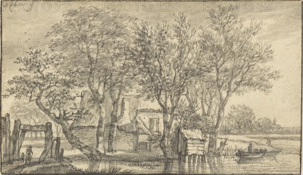 A Cottage Hidden Among Trees on a Riverbank; Adriaen Hendriksz. Verboom, Dutch, about 1628 - about 1670, The Netherlands
