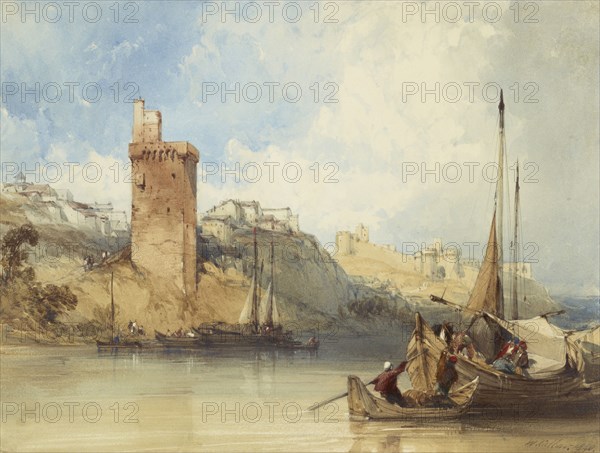 Villeneuve lez Avignon; William Callow, British, 1812 - 1908, France; 1840; Watercolor over black chalk; 24 x 32 cm