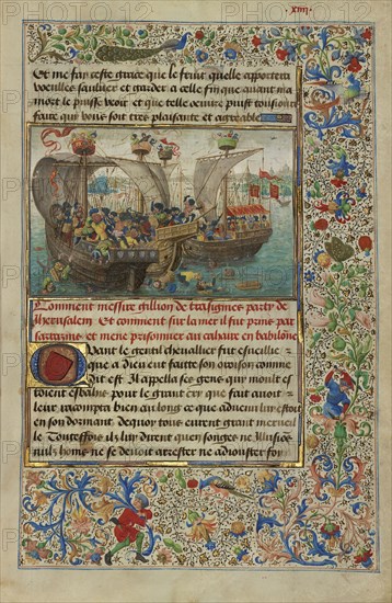 A Naval Battle Between Gillion's Troops and the Soldiers of the Saracen Prince; Lieven van Lathem, Flemish, about 1430 - 1493
