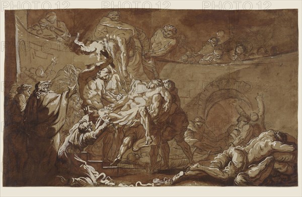 Tobias Burying the Dead; Jean-Baptiste Deshays, French, 1729 - 1765, France, Europe; about 1763 - 1765; Black ink, red,brown