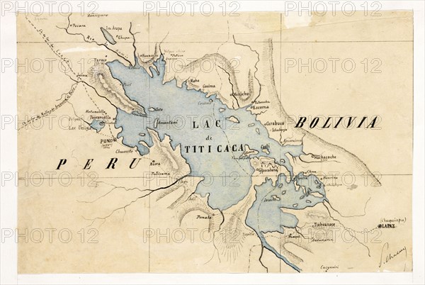 Lake Titicaca, Views of Inca and pre-Inca sites, Chalon, Paul Fédéric, 1846-1919, Lithography, 1872-1880, Album includes