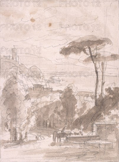 Lac d'Albano, Dessins, Castellan, A. L., Antoine Laurent, 1772-1838, Pencil, ink and wash on paper, 1797-1799, Title from