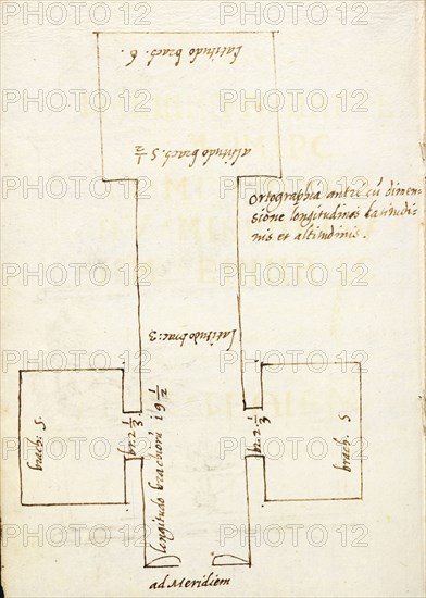 Floor plan with measurements, Epitaphiorum liber, Giovio, Benedetto, 1471-1545, Brown ink on paper, ca. 1521, Plan