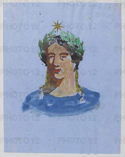 Head, Constant Moyaux letters and papers, 1852-1886, Lettres de Constant Moyaux, Moyaux, Constant, 1835?-1900?, Watercolor on