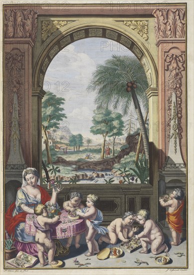 Engraved title, Maria Sybilla Meriaen Over de voortteeling en wonderbaerlyke veranderingen der Surinaemsche insecten, Merian