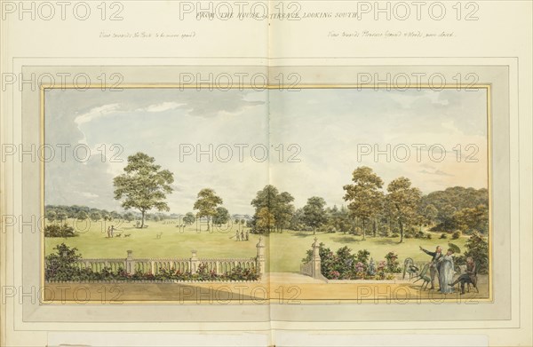 From the house and terrace looking south: overlay down, Humphry Repton architecture and landscape designs, 1807-1813, Report