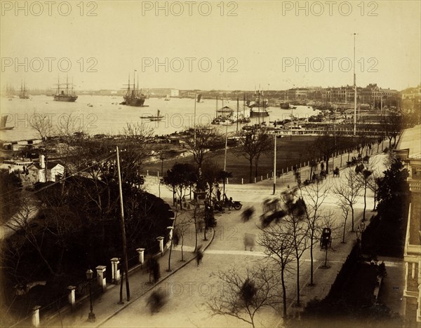 View of the Shanghai Bund and Huangpu River, Albumen, 188-?, Photographer unknown; attribution on mount to Sze-Yuen Ming