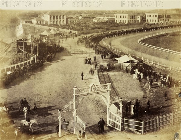 Shanghai, The road from the grand stand during the races, Shanghai, Albumen, 188-?, Title from annotation on mount