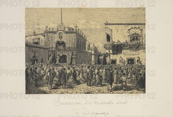 Procession du Mercredi Saint à Durango, Mexico album, Petitjean, André-Toussaint, cliche-verre, ca. 1864-1866, Procession