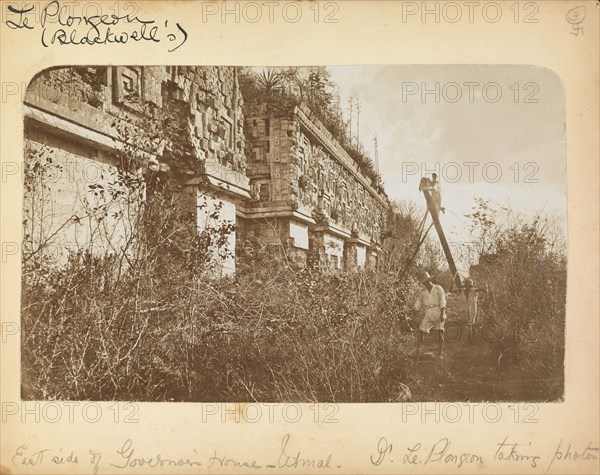 Augustus Le Plongeon photographing the east facade of the Governor's Palace, Uxmal, Augustus and Alice Dixon Le Plongeon