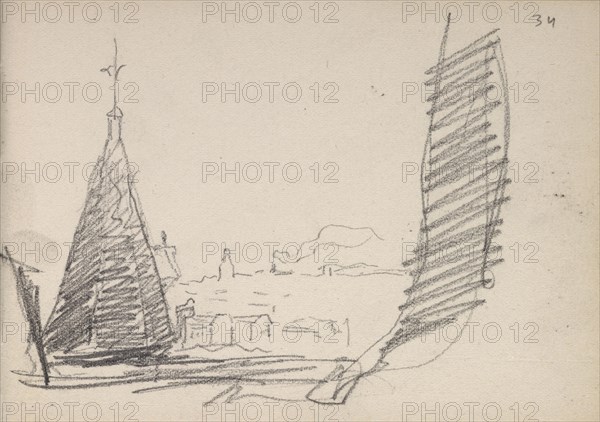 View of rooftops, Edmond Cousturier papers, ca. 1890-1908, Cross, Henri-Edmond, 1856-1910, Pencil on paper, ca. 1890-1908