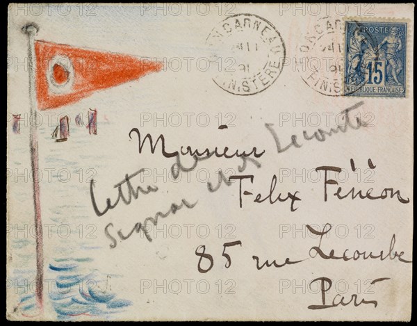 Signac's letter to Félix Fénéon, recto view of envelope, Letters sent, and Signac family correspondence, 1860-1935, Fénéon