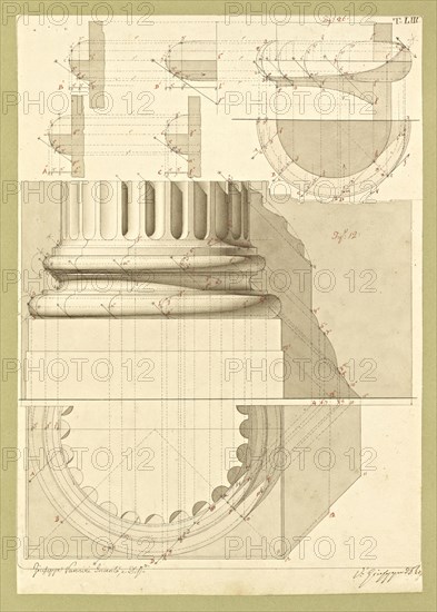 Autografi delle tavole della prima edizione dell' opera, degli Elementi della architettura civile, Vannini, Giuseppe, pen