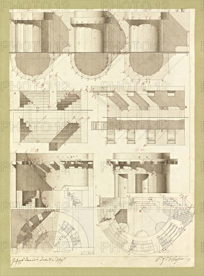 Autografi delle tavole della prima edizione dell' opera, degli Elementi della architettura civile, Vannini, Giuseppe, pen