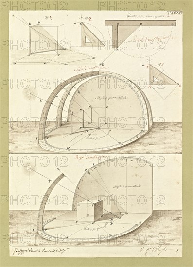 Autografi delle tavole della prima edizione dell' opera, degli Elementi della architettura civile, Vannini, Giuseppe, pen