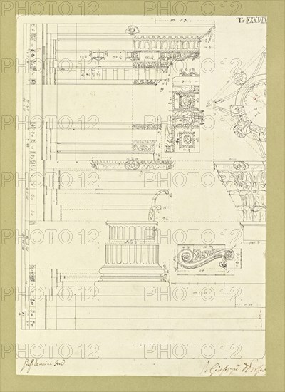 Autografi delle tavole della prima edizione dell' opera, degli Elementi della architettura civile, Vannini, Giuseppe, pen