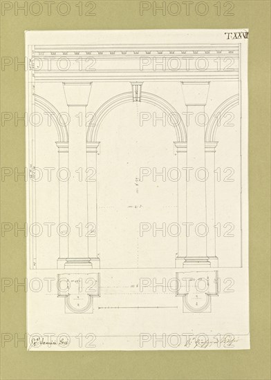 Autografi delle tavole della prima edizione dell' opera, degli Elementi della architettura civile, Vannini, Giuseppe, pen