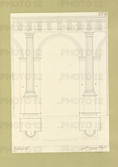 Autografi delle tavole della prima edizione dell' opera, degli Elementi della architettura civile, Vannini, Giuseppe, pen