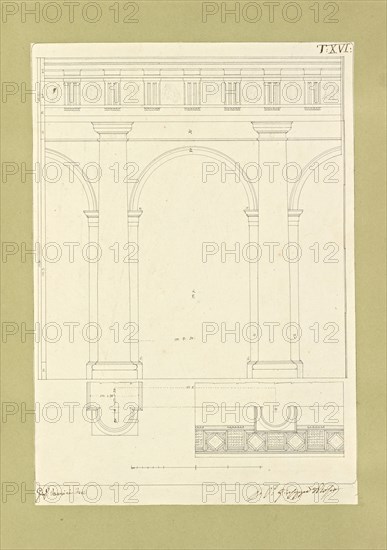 Autografi delle tavole della prima edizione dell' opera, degli Elementi della architettura civile, Vannini, Giuseppe, pen