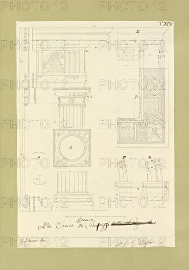 Autografi delle tavole della prima edizione dell' opera, degli Elementi della architettura civile, Vannini, Giuseppe, pen