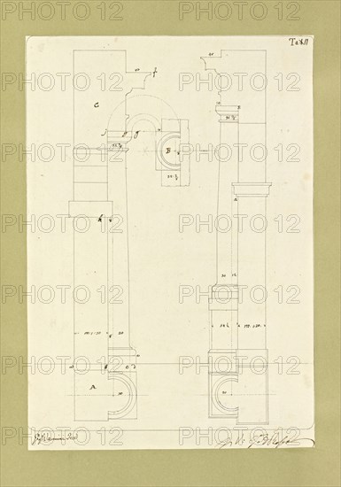 Autografi delle tavole della prima edizione dell' opera, degli Elementi della architettura civile, Vannini, Giuseppe, pen