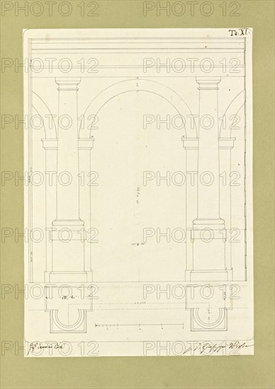 Autografi delle tavole della prima edizione dell' opera, degli Elementi della architettura civile, Vannini, Giuseppe, pen