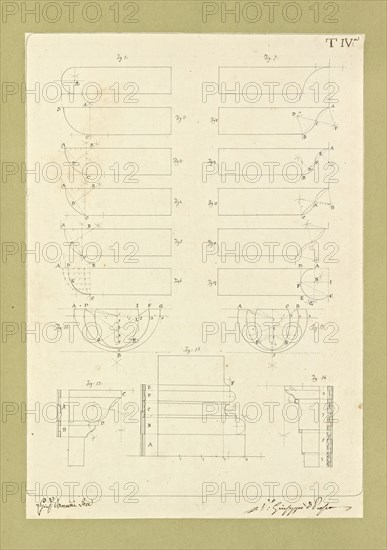 Autografi delle tavole della prima edizione dell' opera, degli Elementi della architettura civile, Vannini, Giuseppe, pen