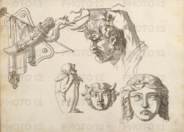 Sketchbook of Roman antiquities, Dupasquier, Antoine-Léonard, 1748?-1832, pen and ink, pencil, wash, 1779, Drawings