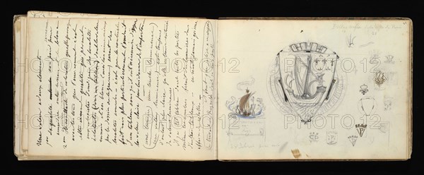 Sketchbook with manuscript notes Félix Bracquemond, Bracquemond, Félix, 1833-1914, pencil, pen, ink, and watercolor, ca. 1868