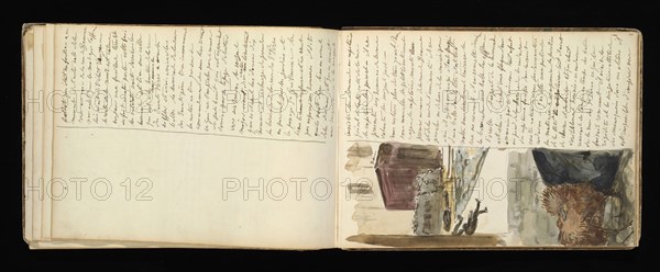 Sketchbook with manuscript notes Félix Bracquemond, Bracquemond, Félix, 1833-1914, pencil, pen, ink, and watercolor, ca. 1868