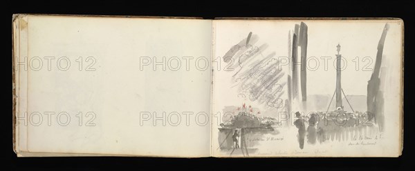 Sketchbook with manuscript notes Félix Bracquemond, Bracquemond, Félix, 1833-1914, pencil, pen, ink, and watercolor, ca. 1868