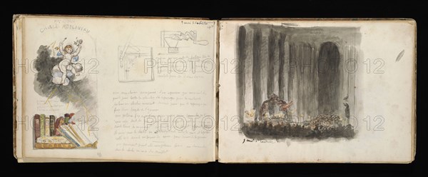 Sketchbook with manuscript notes Félix Bracquemond, Bracquemond, Félix, 1833-1914, pencil, pen, ink, and watercolor, ca. 1868